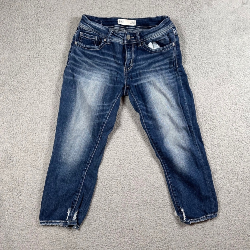 BKE Stella Jeans Women's 26 Slim Fit Low Rise Capri Denim‎ Cropped Distressed